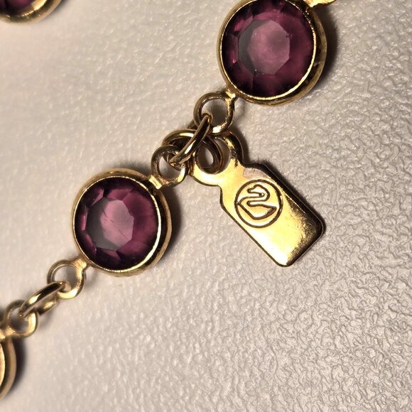 Beautiful Purple Swarovski Crystal Gold Filled Necklace 30" Long swan logo - Picture 11 of 11
